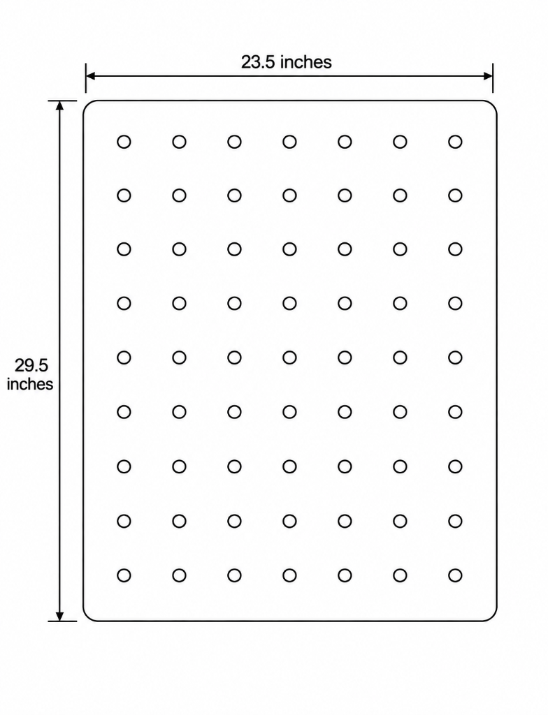 DIWAR pegboard dimensional technical line art with dimensions: 23.5 inches wide by 29.5 inches high