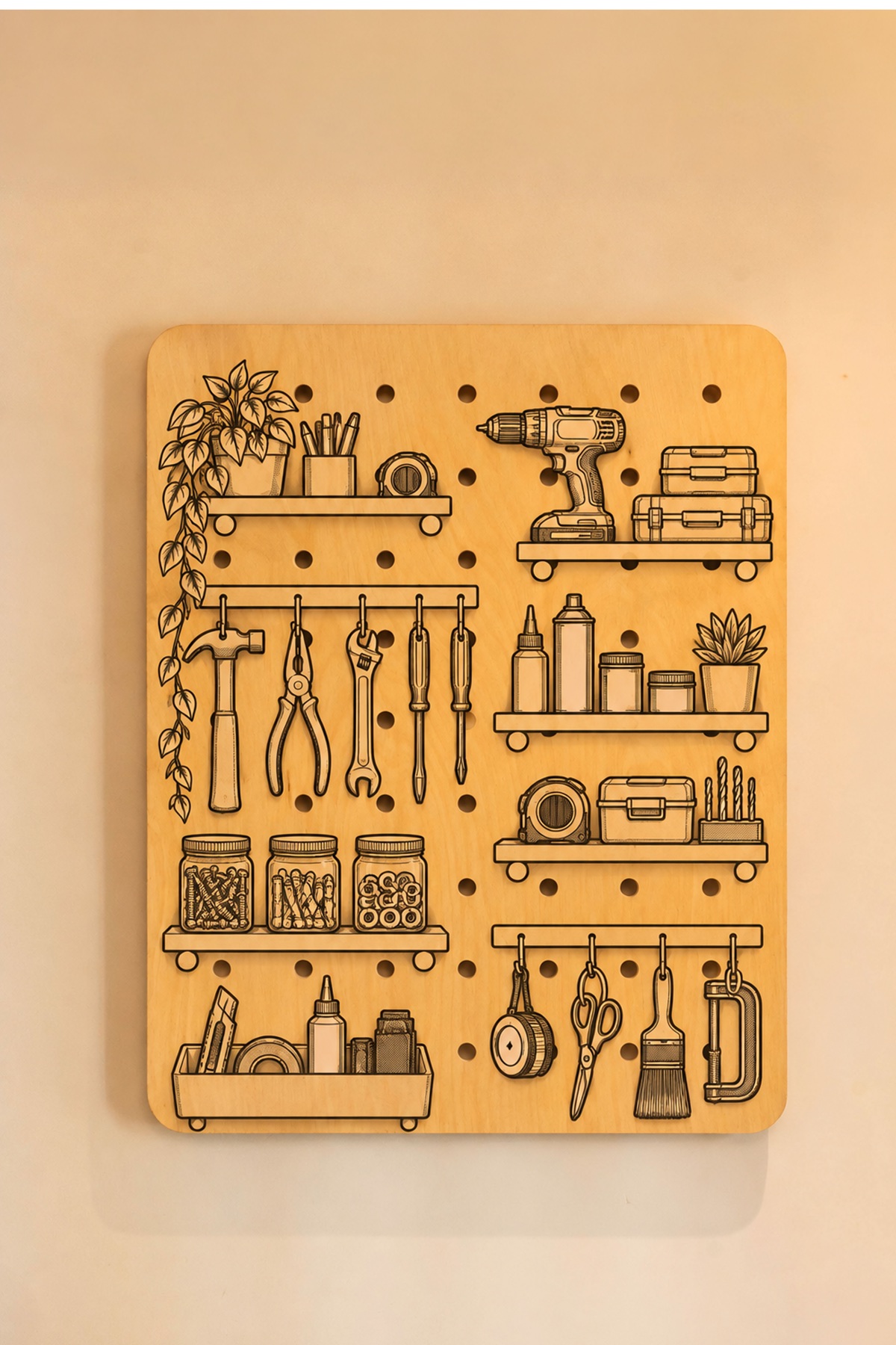 DIWAR pegboard styled for Tools and Gear